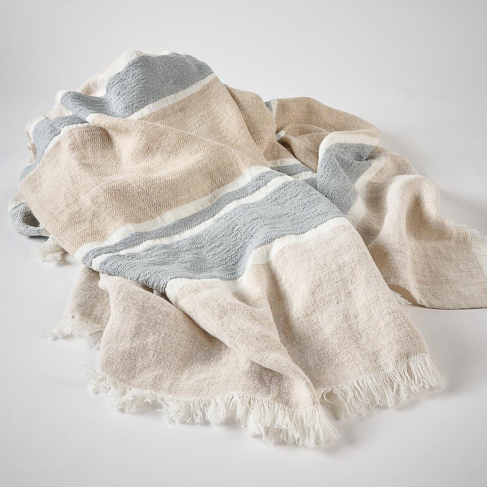 Magnus Linen Throw - Natural/Blue