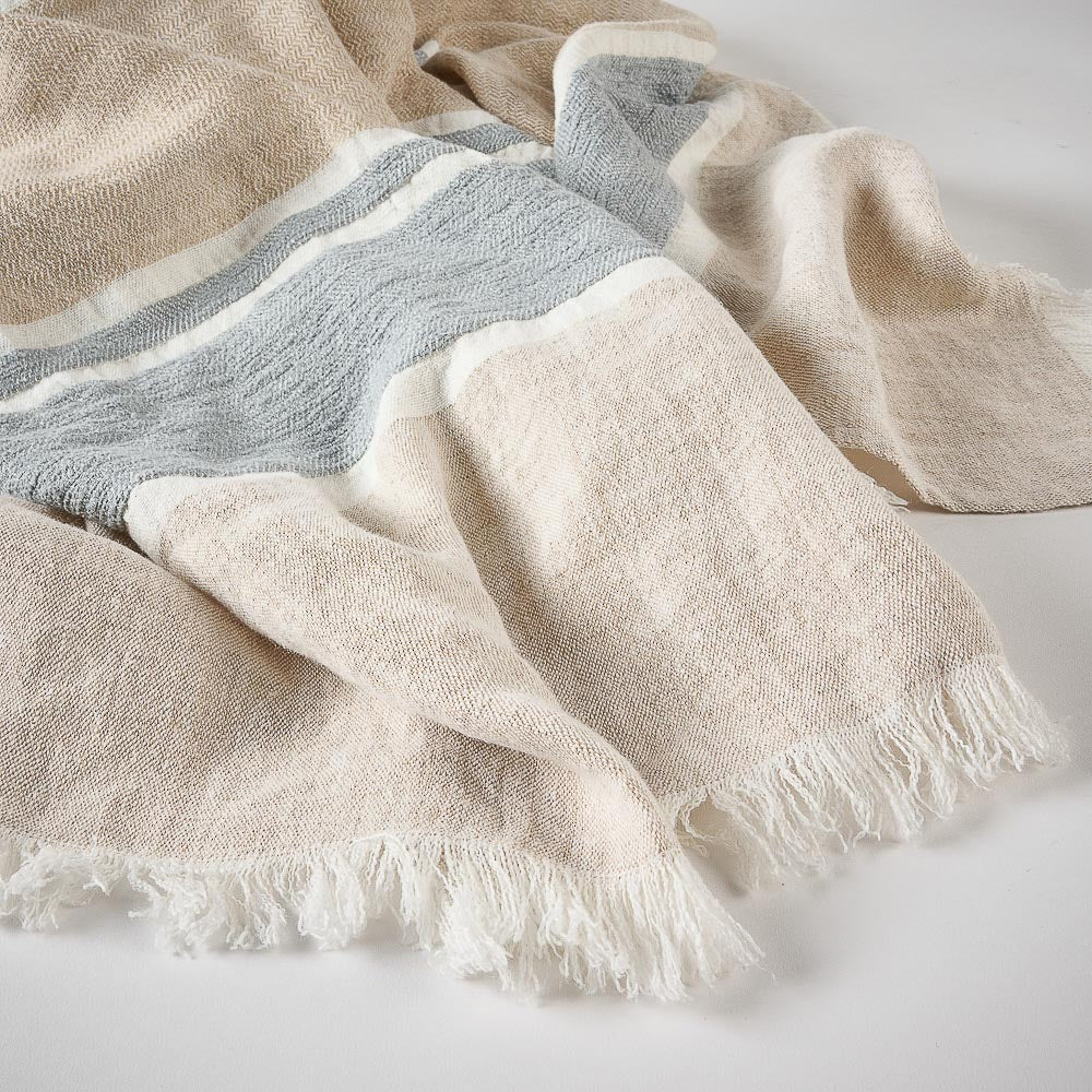 Magnus Linen Throw - Natural/Blue