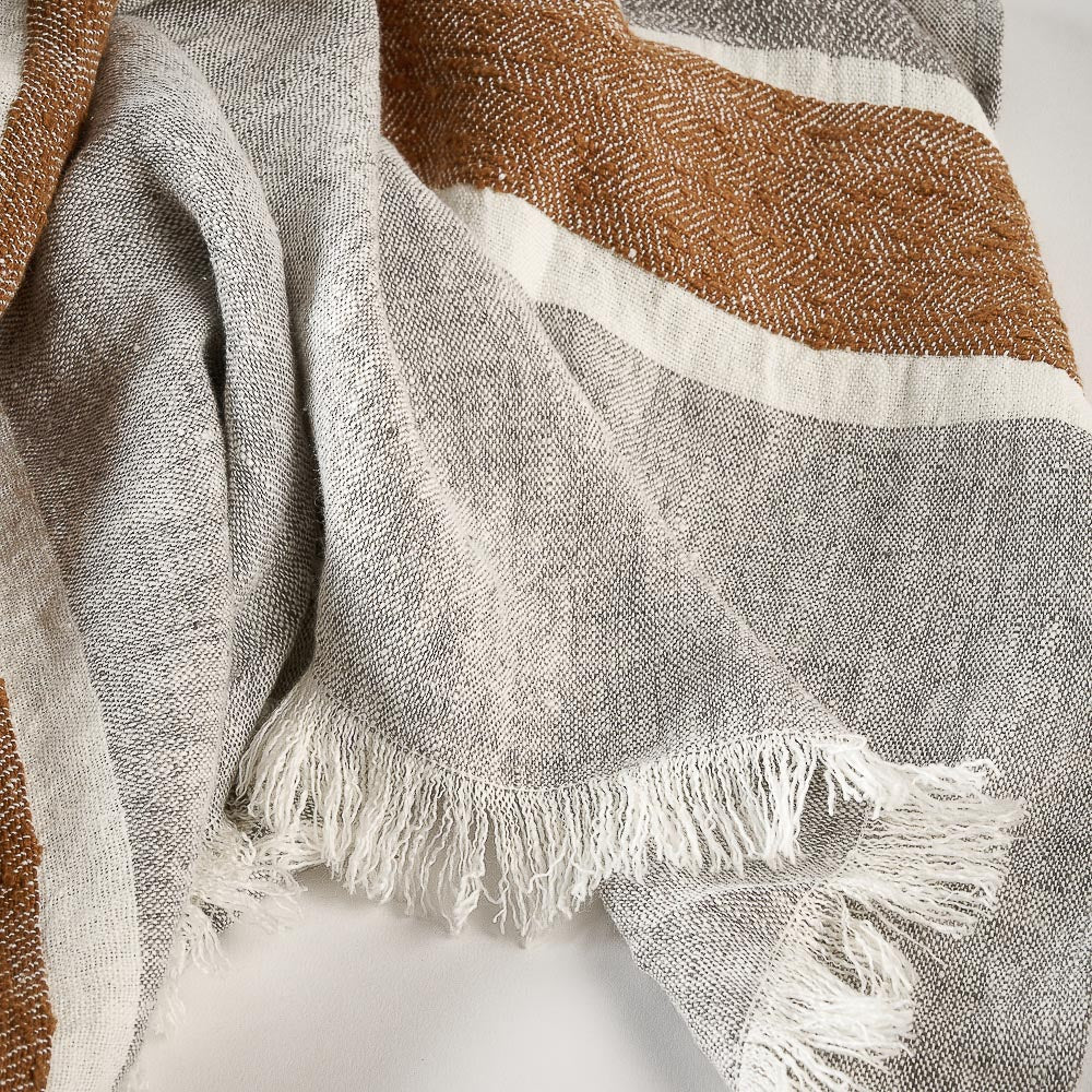 Magnus Linen Throw - Slate/Nutmeg