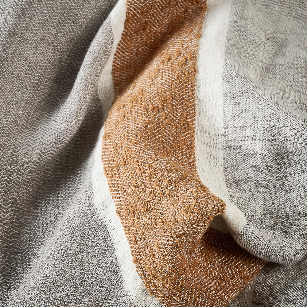 Magnus Linen Throw - Slate/Nutmeg