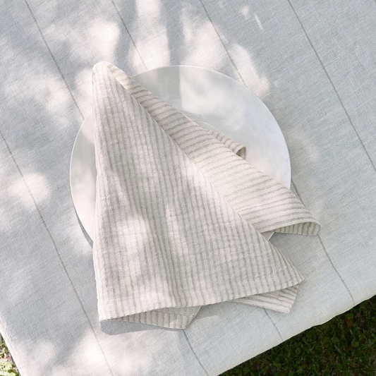 Marina Napkin Set - Off White w' Natural Stripe