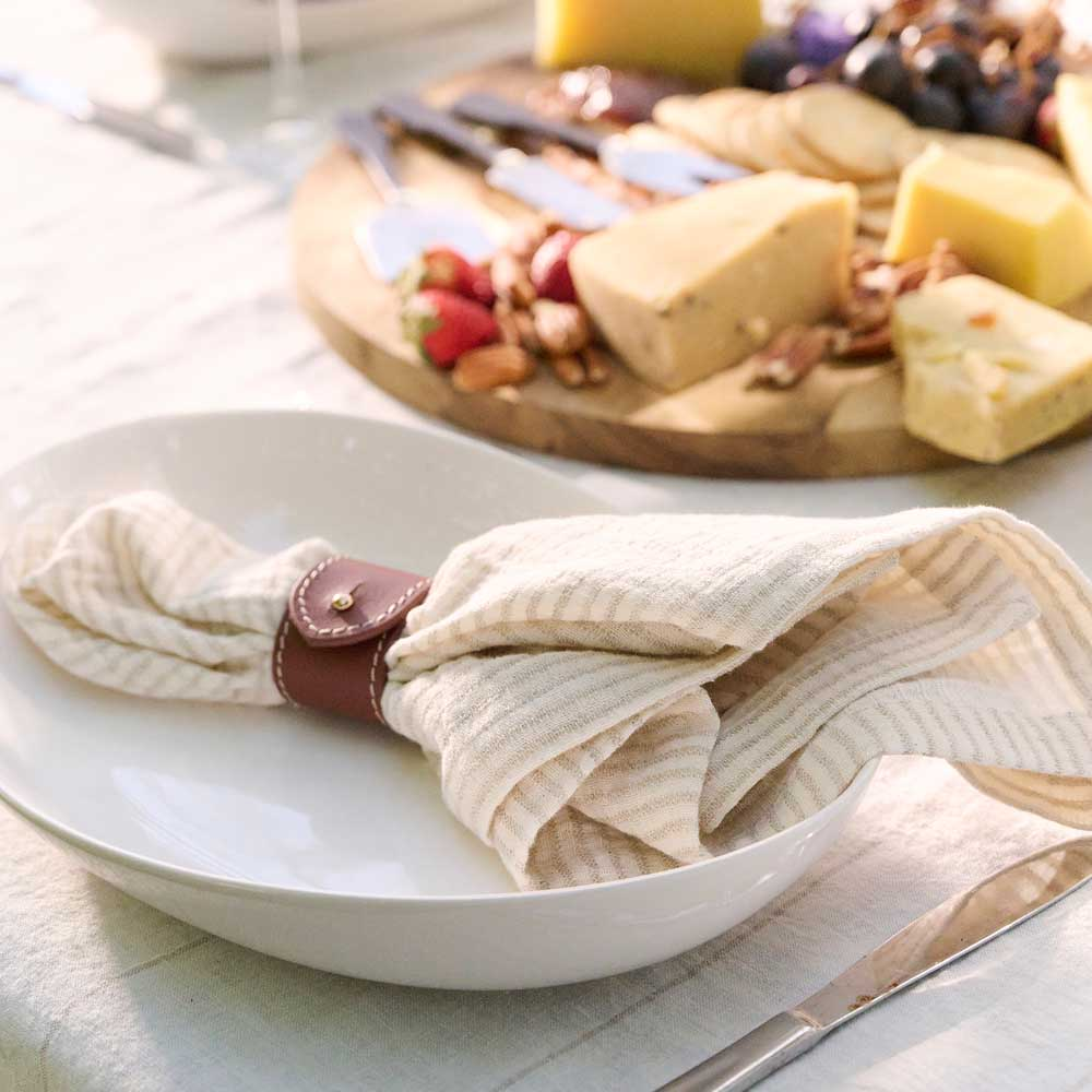 Marina Napkin Set - Off White w' Natural Stripe