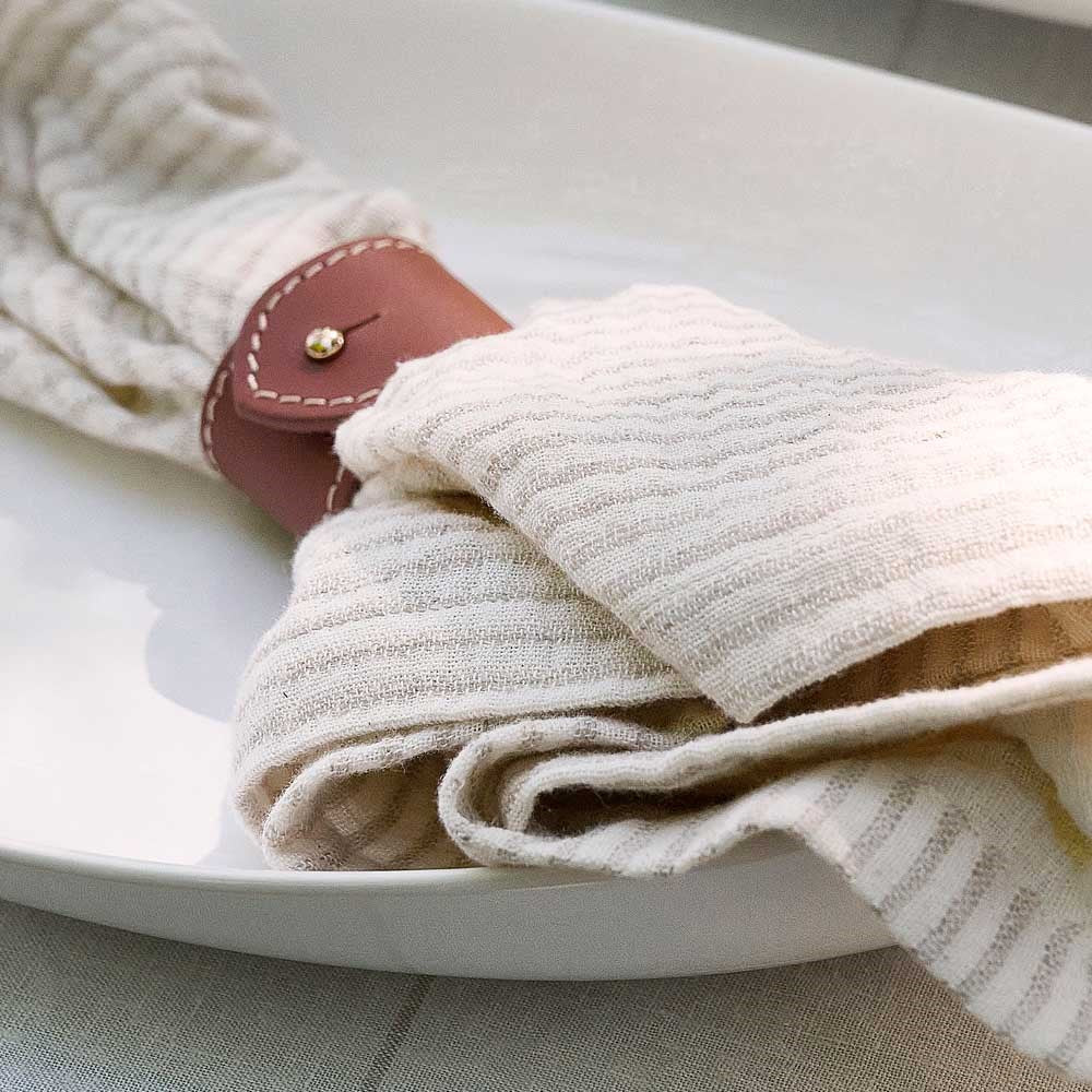 Marina Napkin Set - Off White w' Natural Stripe