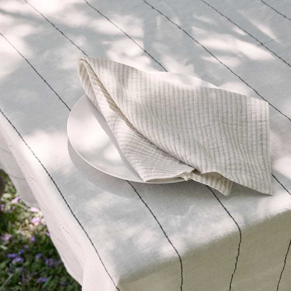 Marina Napkin Set - Off White w' Natural Stripe