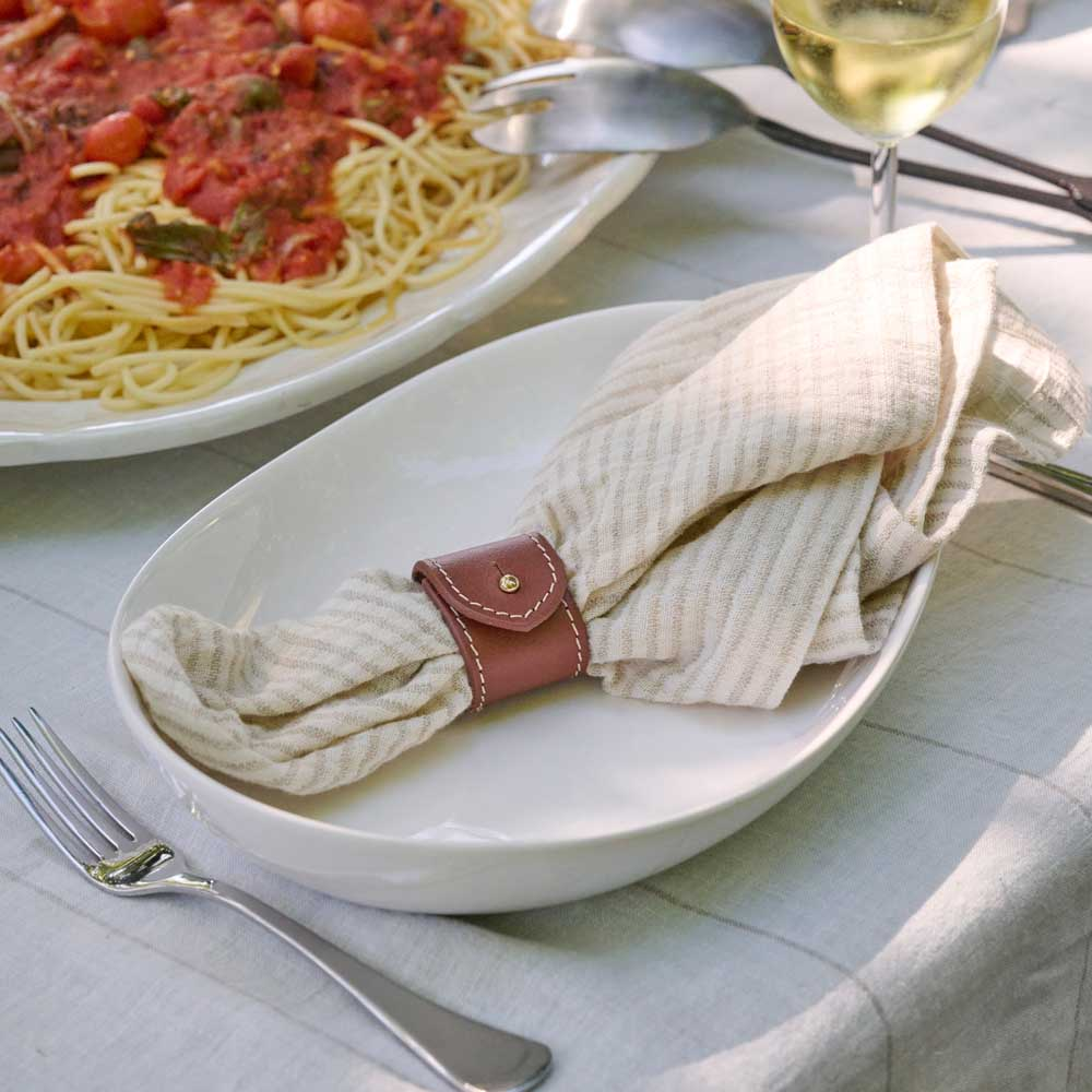 Marina Napkin Set - Off White w' Natural Stripe