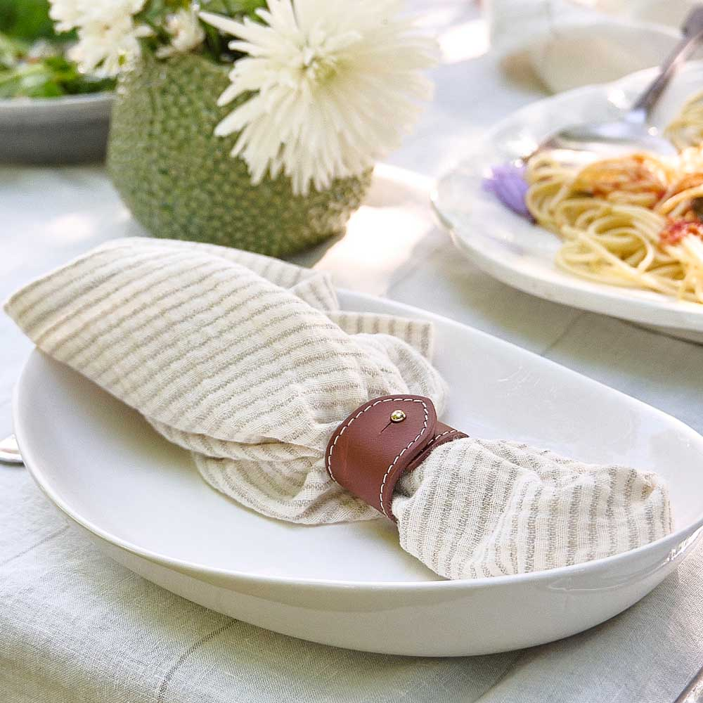 Marina Napkin Set - Off White w' Natural Stripe